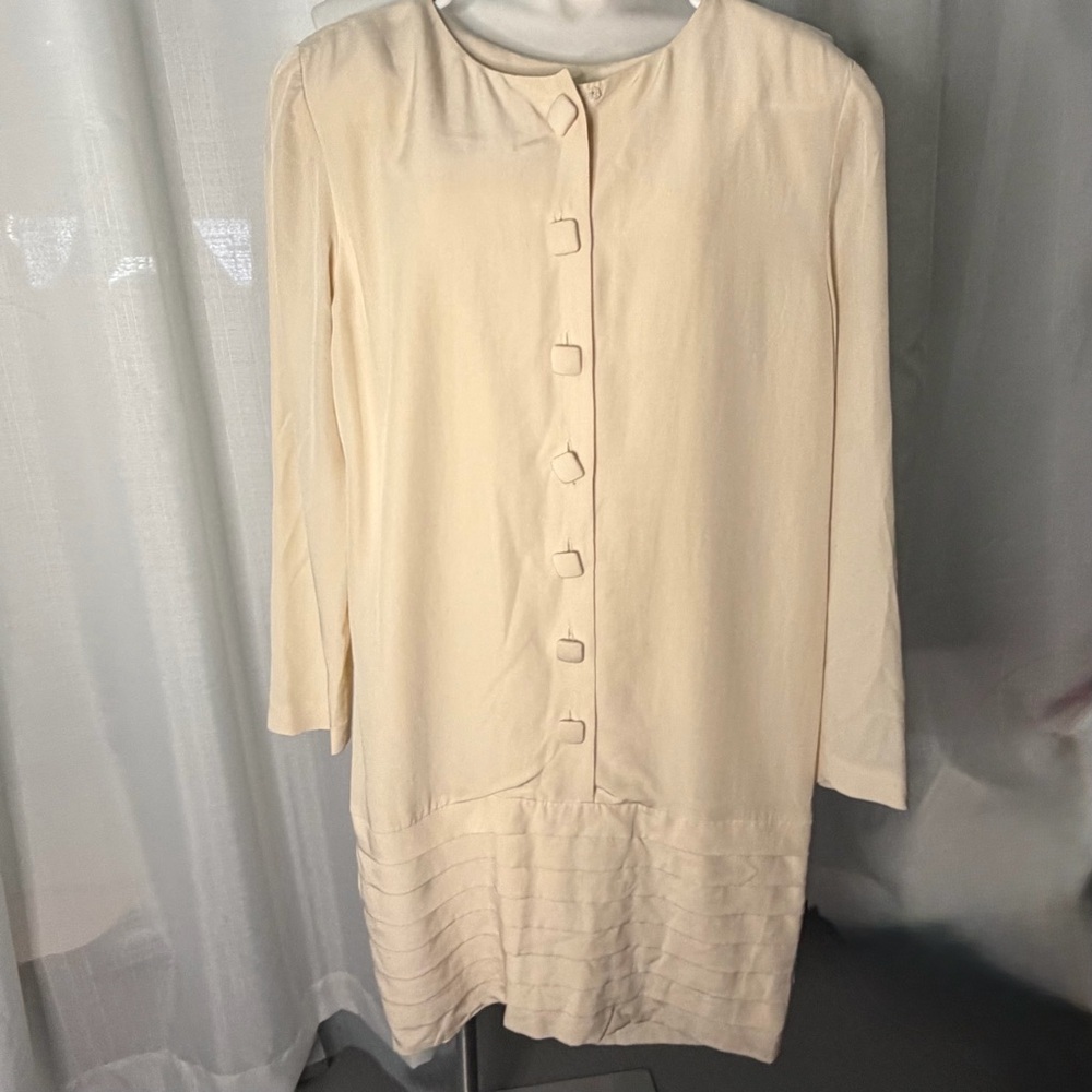 Vintage 90s Ivory Silk Shift Cocktail Dress Women's Size 4 Minimalist Old money